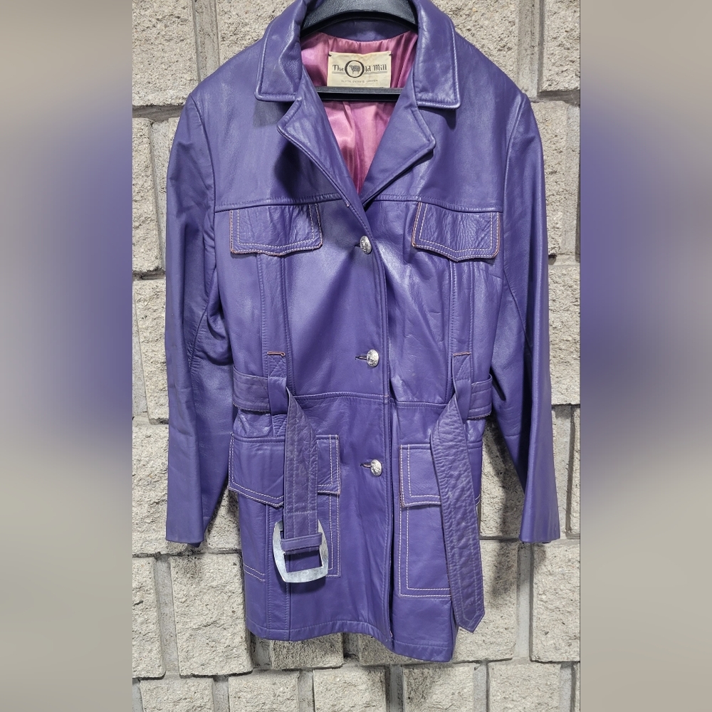 Vintage old mill leather purple jacket Women's small